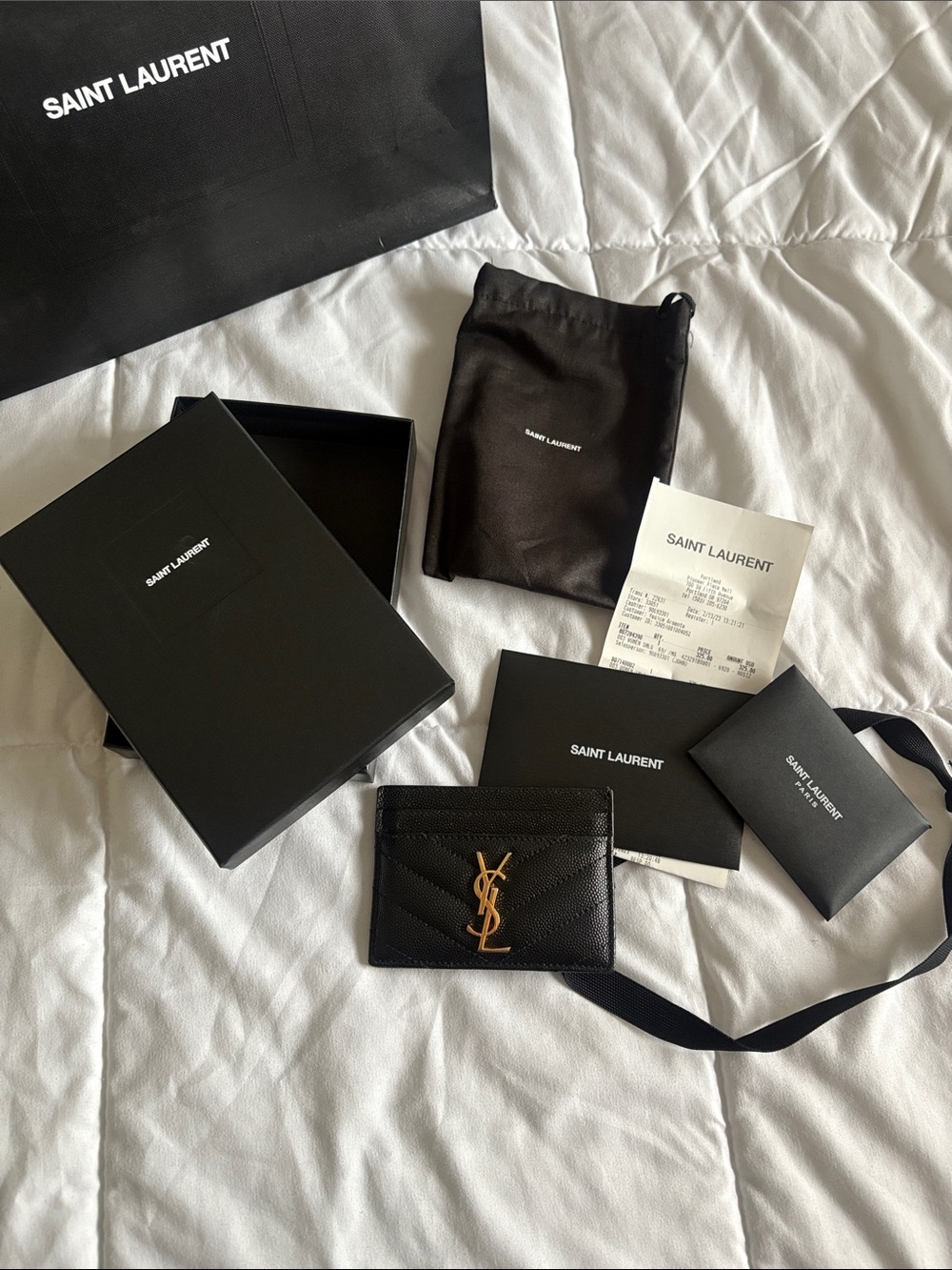 Saint Laurent Black Quilted Leather Card Case with Gold YSL Emblem
